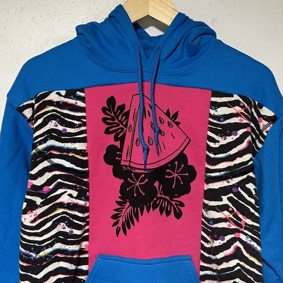Upcycled Reworked Refashioned Womens/Mens Hoodie Sweatshirt OOAK Color Block - Picture 4 of 12